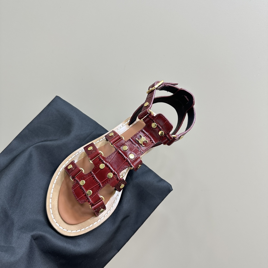 Celine Lympia Gladiator Sandal In Crocodile Stamped Calfskin Dark Brown - PerfectKickZ