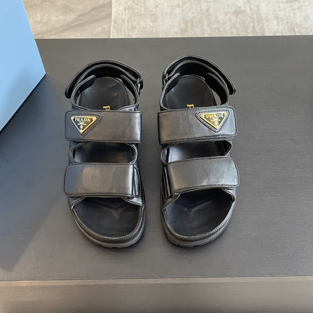 Prada Flat Nappa Leather Sandals - PerfectKickZ
