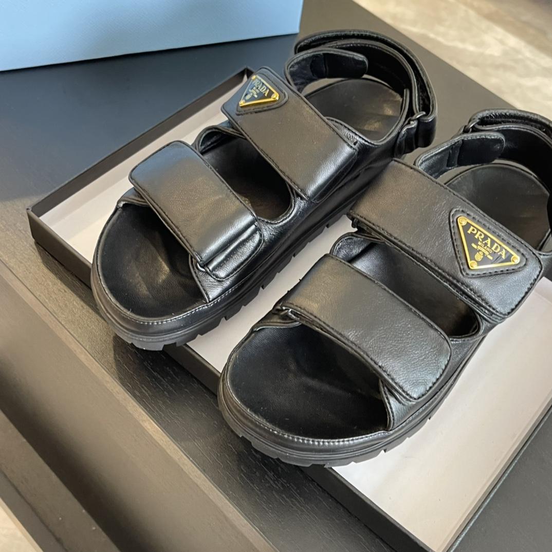 Prada Flat Nappa Leather Sandals - PerfectKickZ