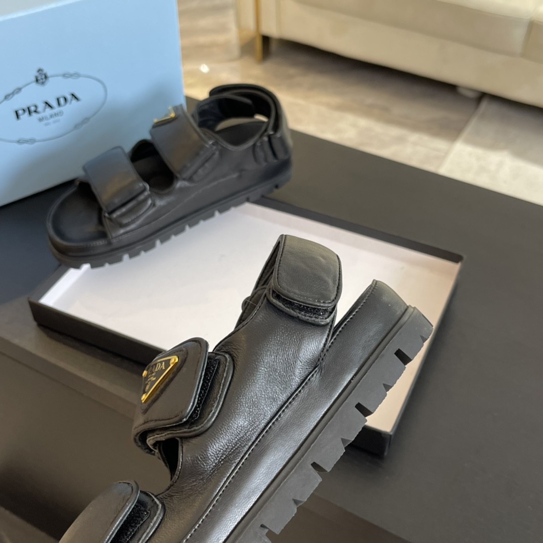 Prada Flat Nappa Leather Sandals - PerfectKickZ