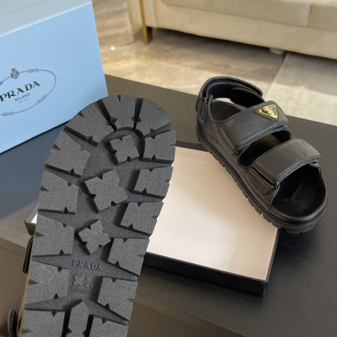 Prada Flat Nappa Leather Sandals - PerfectKickZ