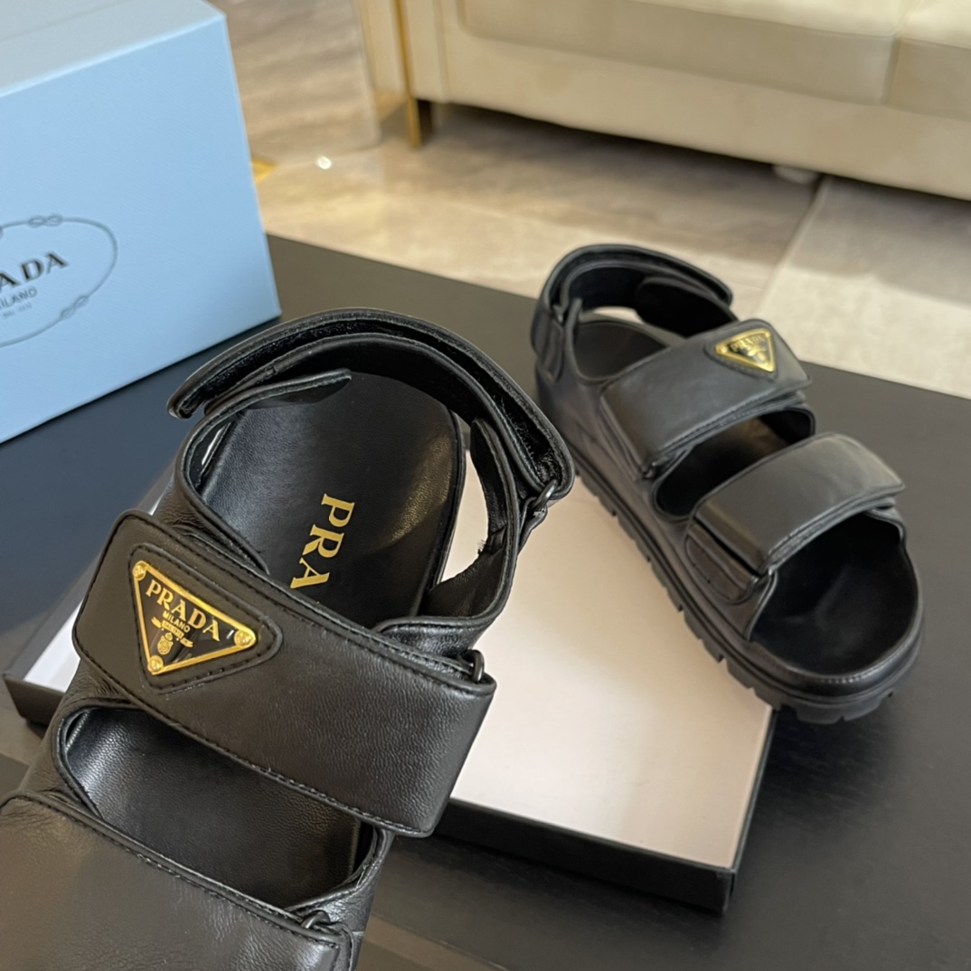 Prada Flat Nappa Leather Sandals - PerfectKickZ