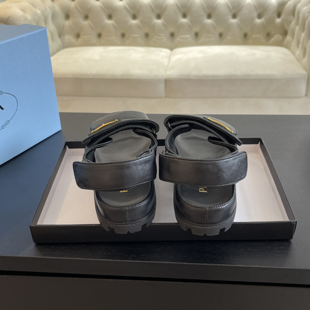 Prada Flat Nappa Leather Sandals - PerfectKickZ