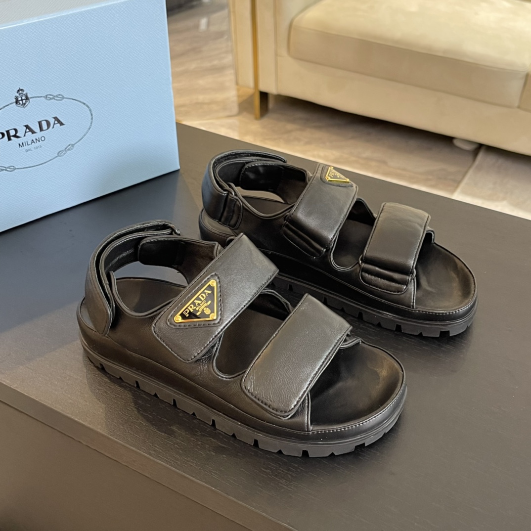 Prada Flat Nappa Leather Sandals - PerfectKickZ