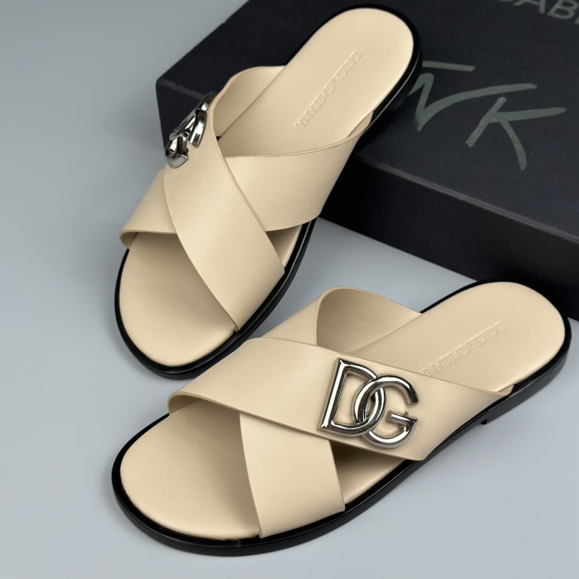 Dolce & Gabbana Logo-plaque Cross-over Leather Sandals - PerfectKickZ