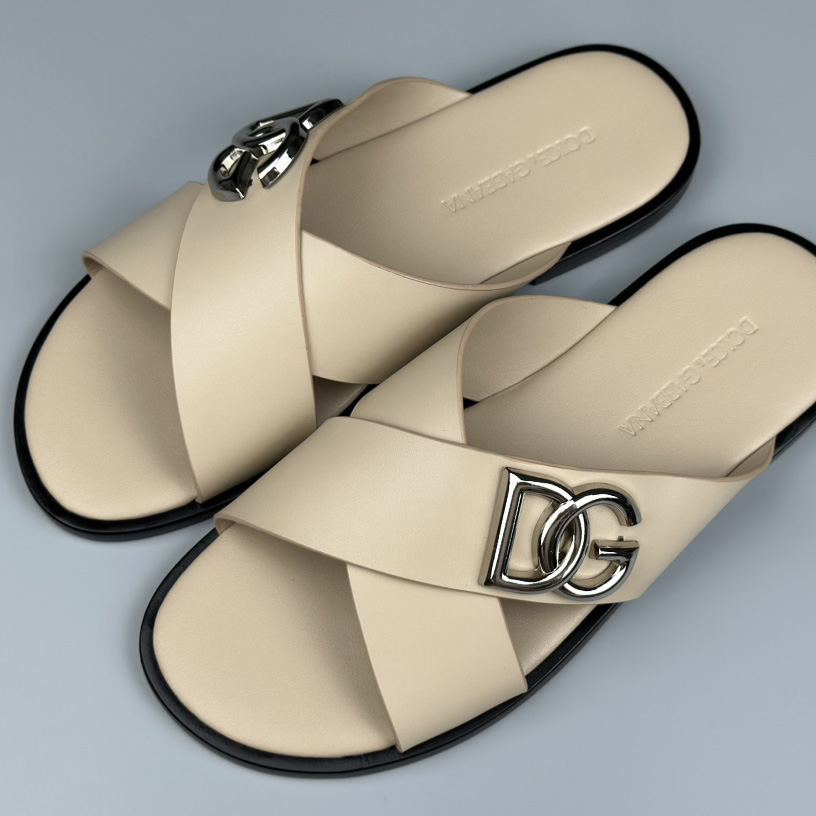 Dolce & Gabbana Logo-plaque Cross-over Leather Sandals - PerfectKickZ