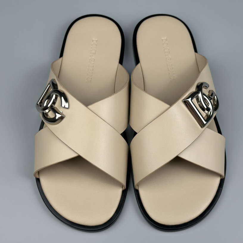 Dolce & Gabbana Logo-plaque Cross-over Leather Sandals - PerfectKickZ