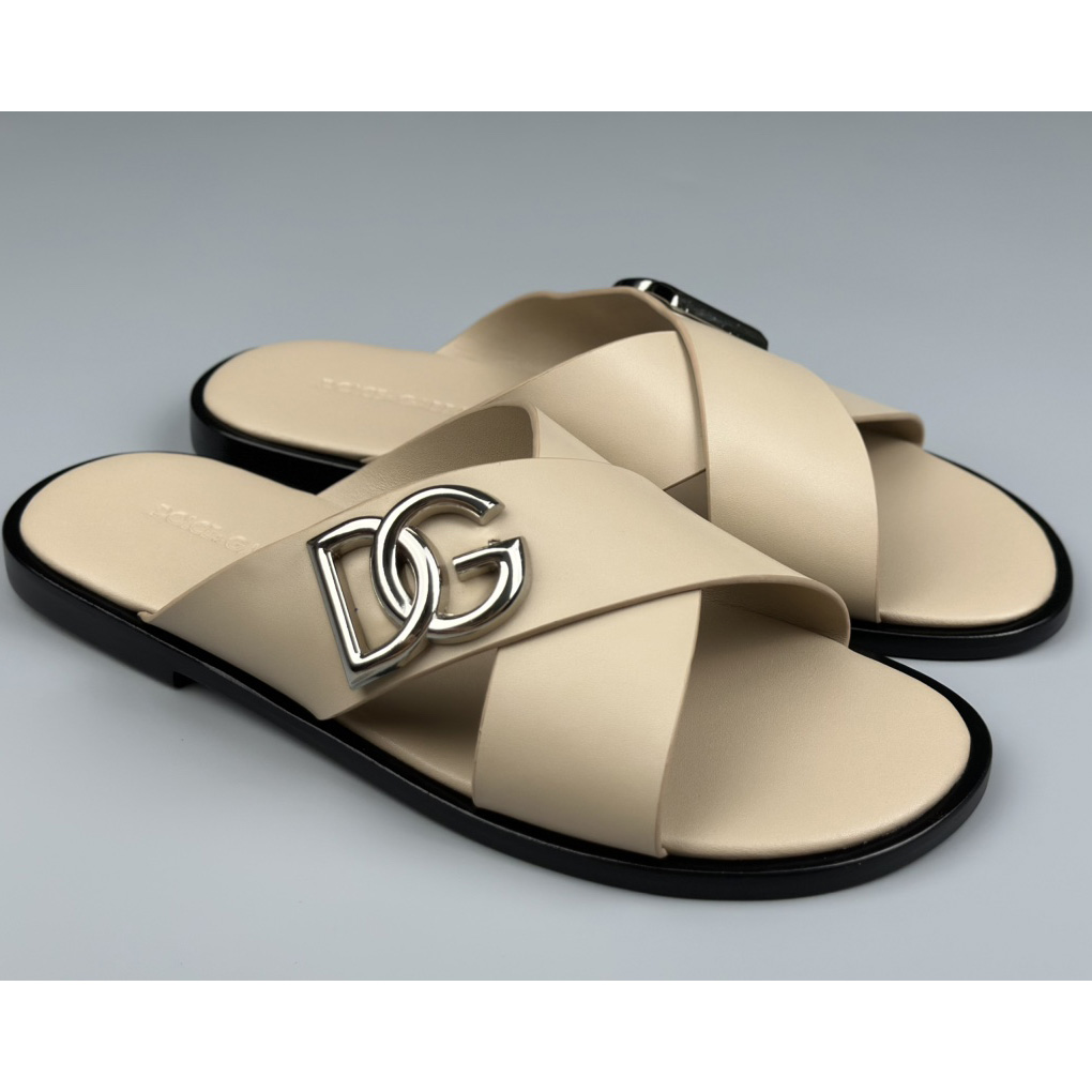 Dolce & Gabbana Logo-plaque Cross-over Leather Sandals - PerfectKickZ