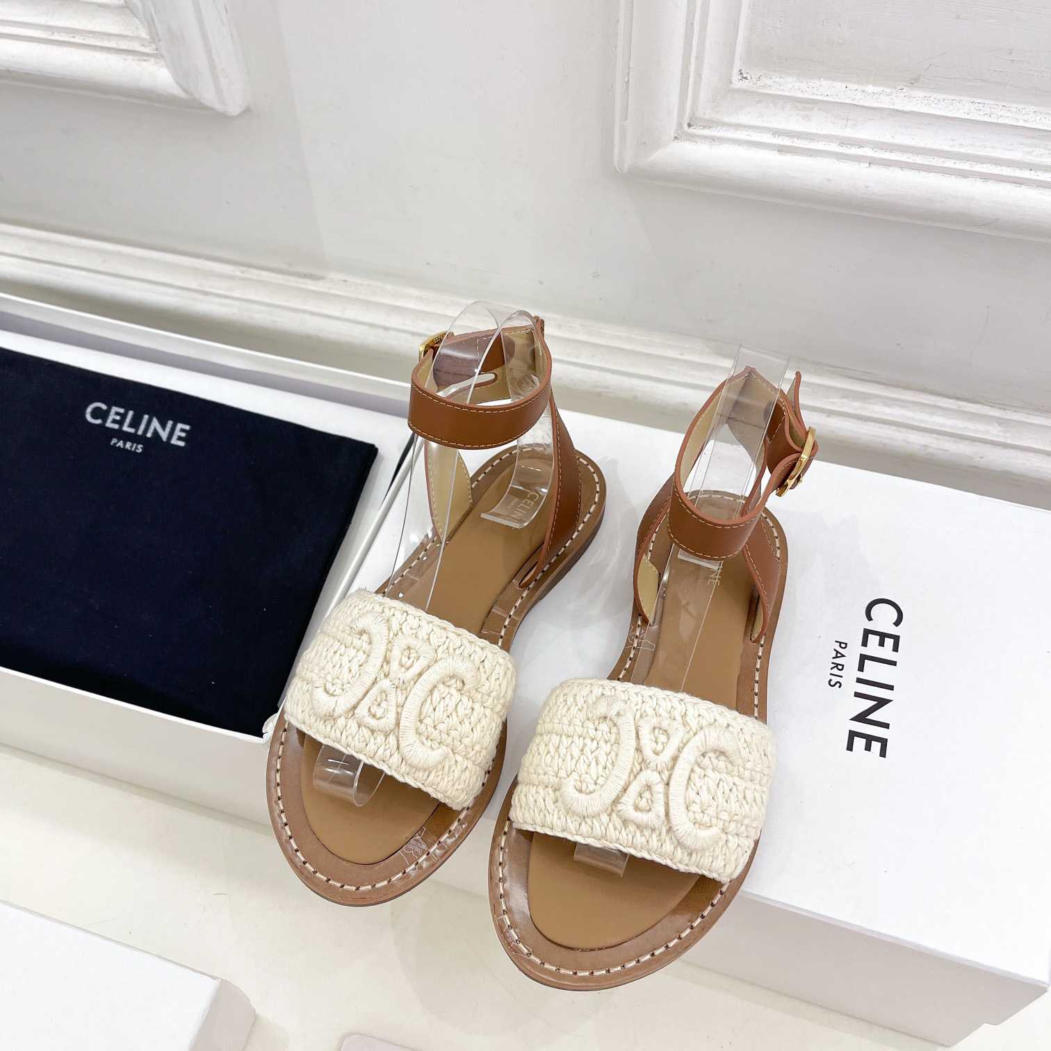 Celine Lympia Sandal In Triomphe Maccrame Cotton & Calfskin - PerfectKickZ