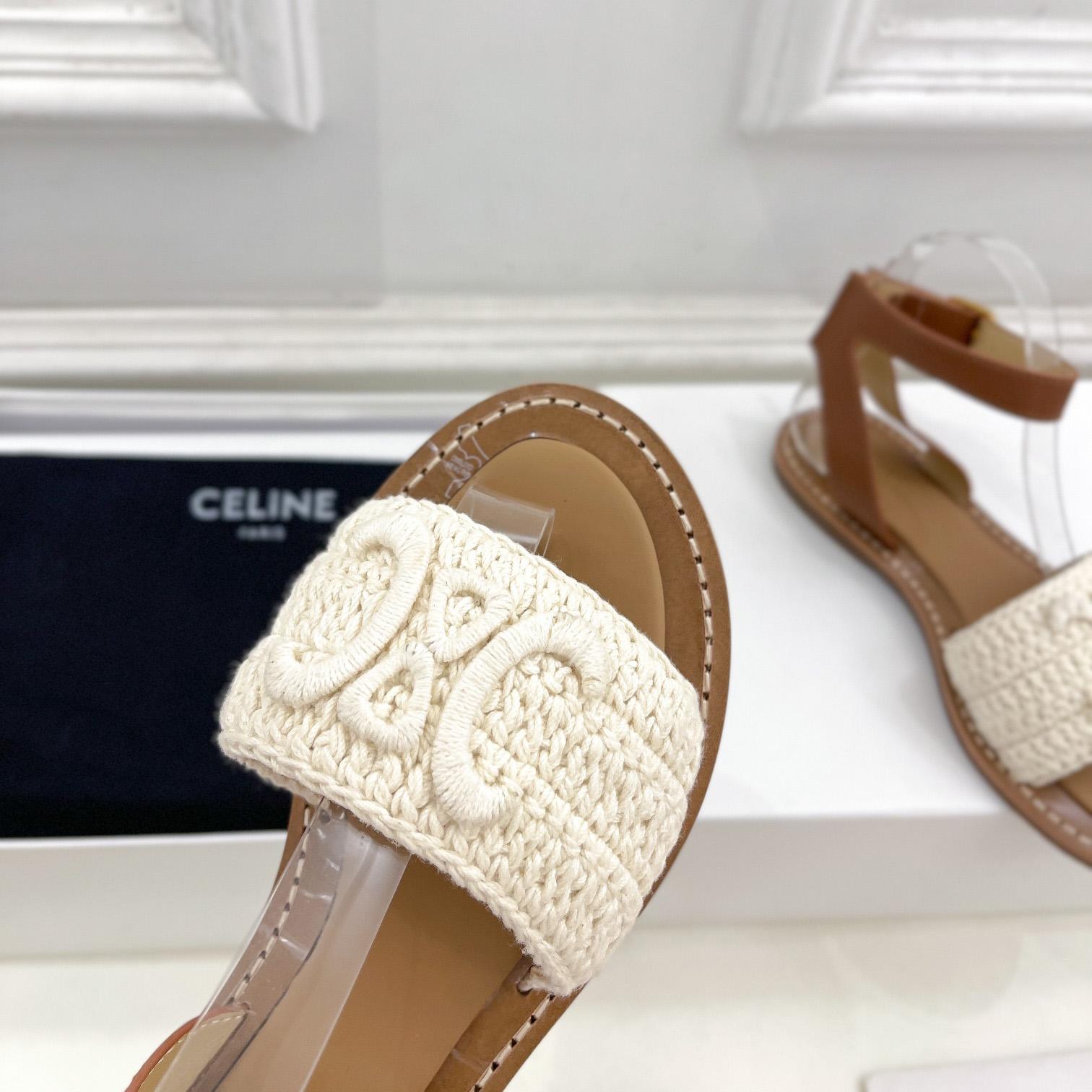 Celine Lympia Sandal In Triomphe Maccrame Cotton & Calfskin - PerfectKickZ