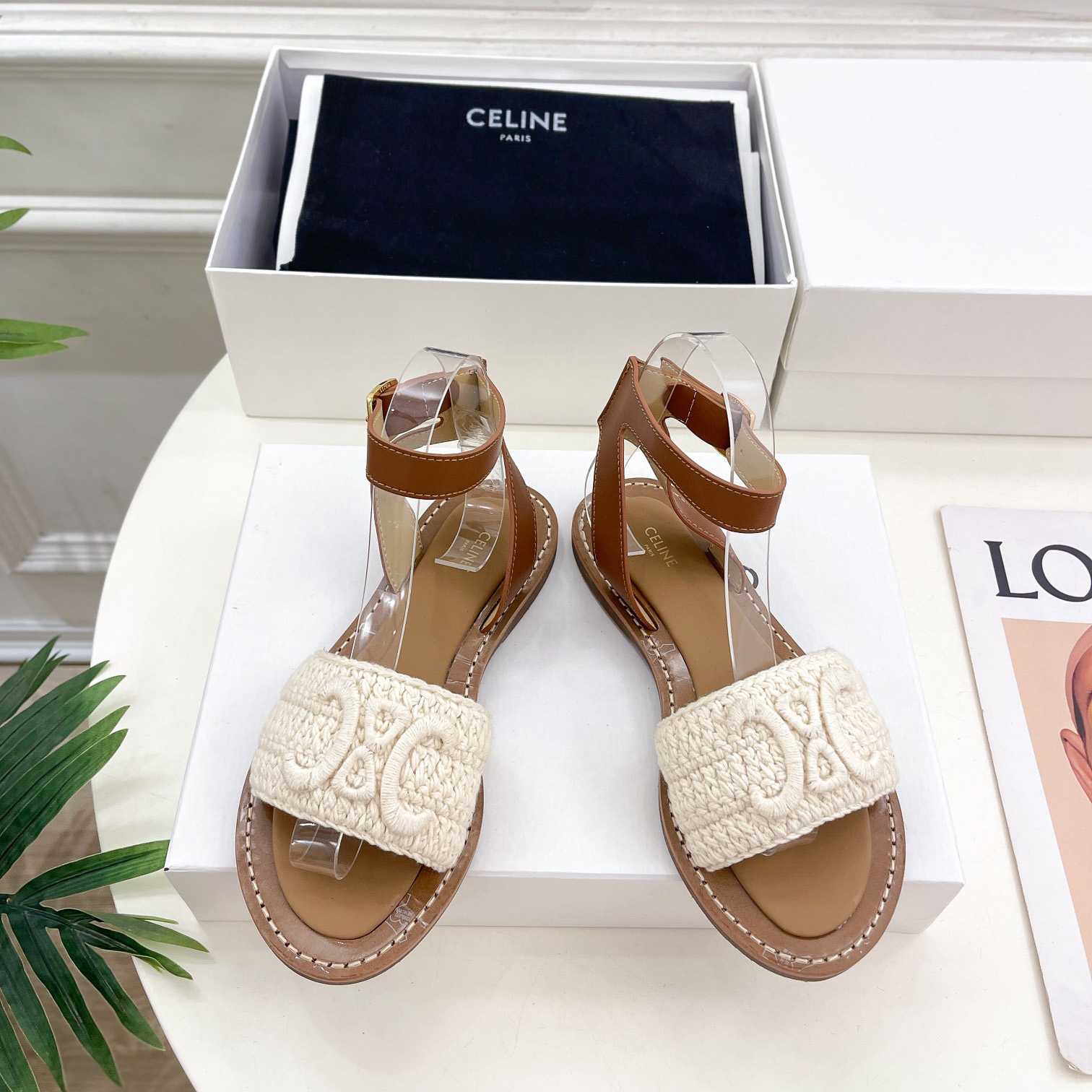 Celine Lympia Sandal In Triomphe Maccrame Cotton & Calfskin - PerfectKickZ
