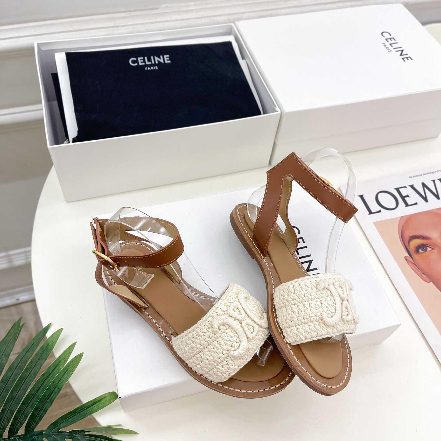 Celine Lympia Sandal In Triomphe Maccrame Cotton & Calfskin - PerfectKickZ