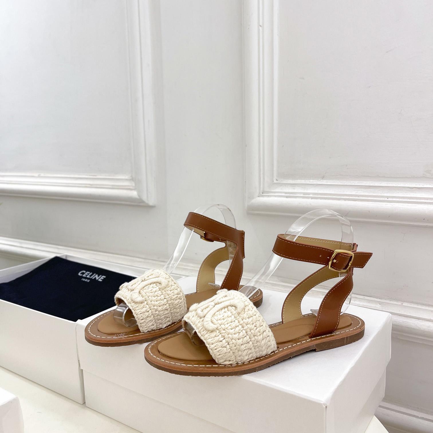 Celine Lympia Sandal In Triomphe Maccrame Cotton & Calfskin - PerfectKickZ