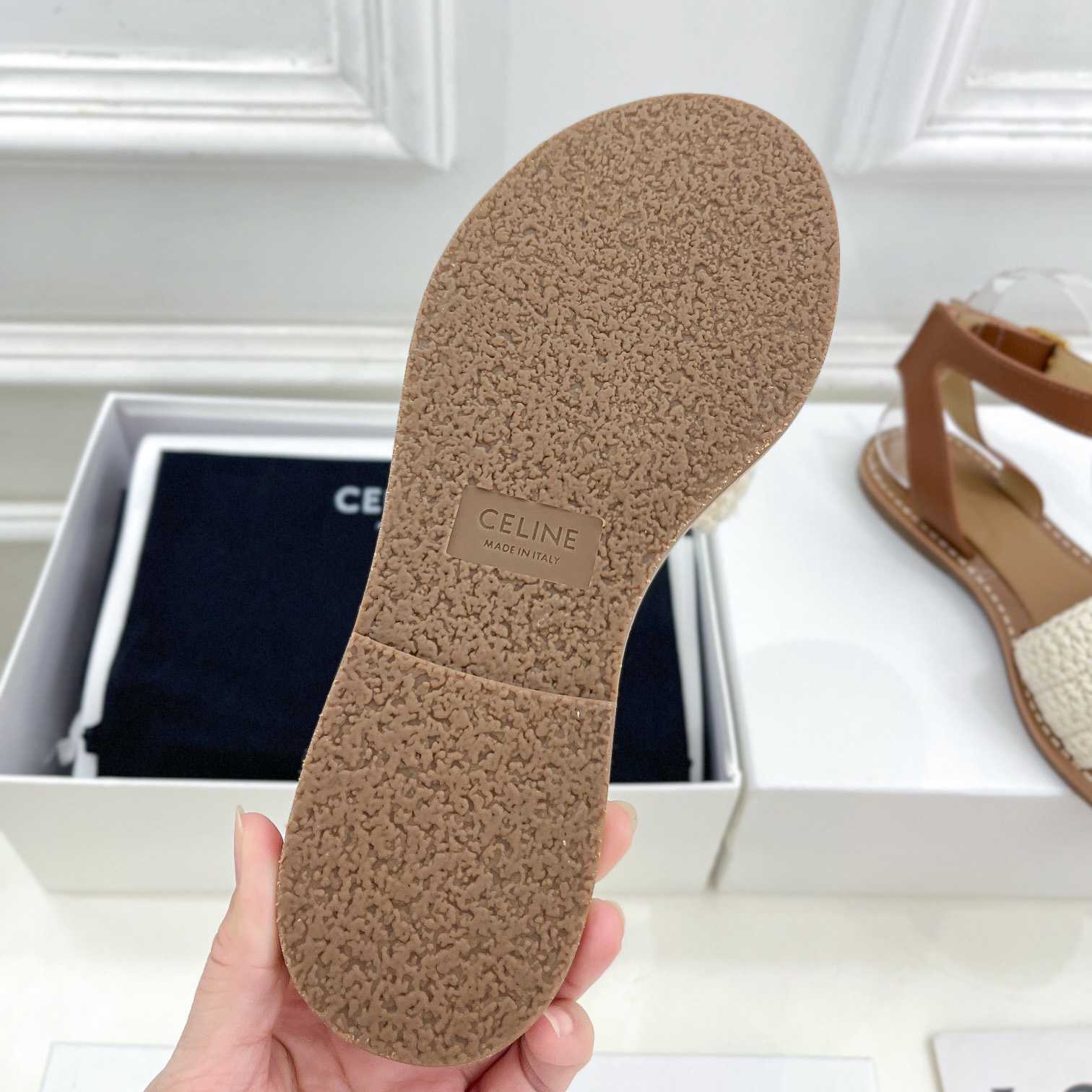 Celine Lympia Sandal In Triomphe Maccrame Cotton & Calfskin - PerfectKickZ