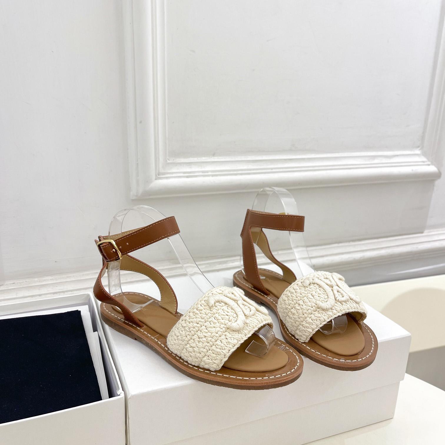 Celine Lympia Sandal In Triomphe Maccrame Cotton & Calfskin - PerfectKickZ