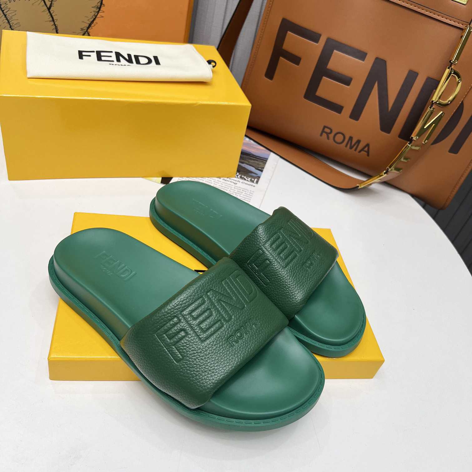 Fendi Roma Slides Green Leather Fussbett - PerfectKickZ