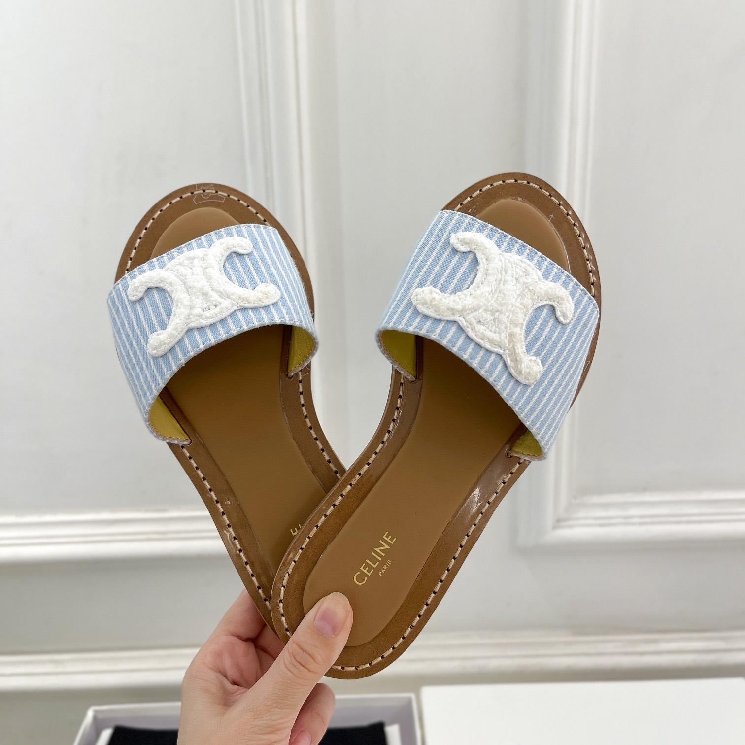 Celine Lympia Mule In Oshkosh Canvas Off White / Navy - 