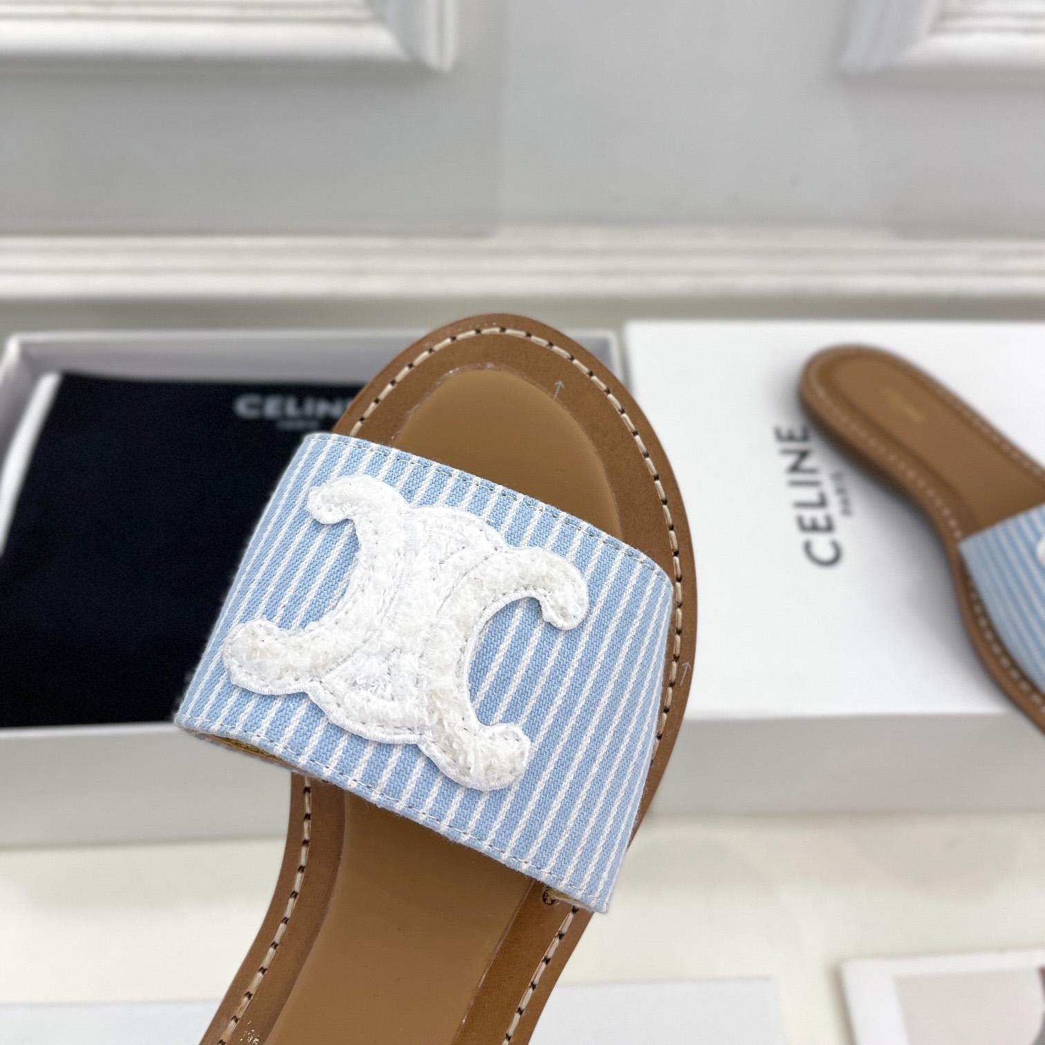 Celine Lympia Mule In Oshkosh Canvas Off White / Navy - 