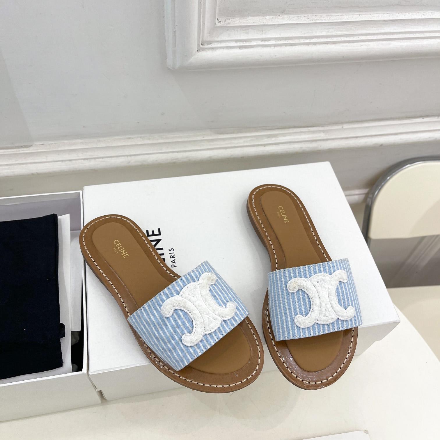 Celine Lympia Mule In Oshkosh Canvas Off White / Navy - 