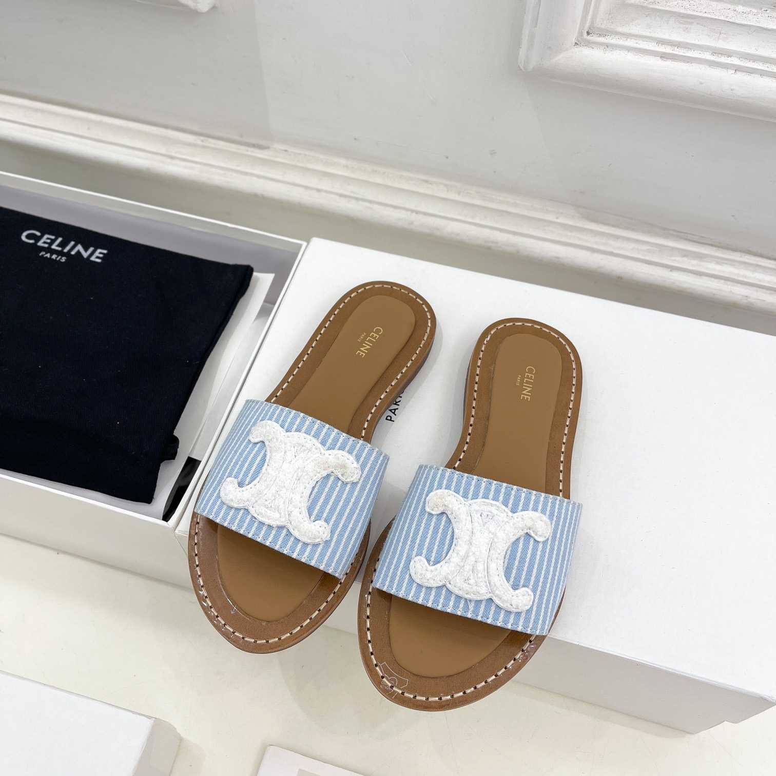 Celine Lympia Mule In Oshkosh Canvas Off White / Navy - PerfectKickZ