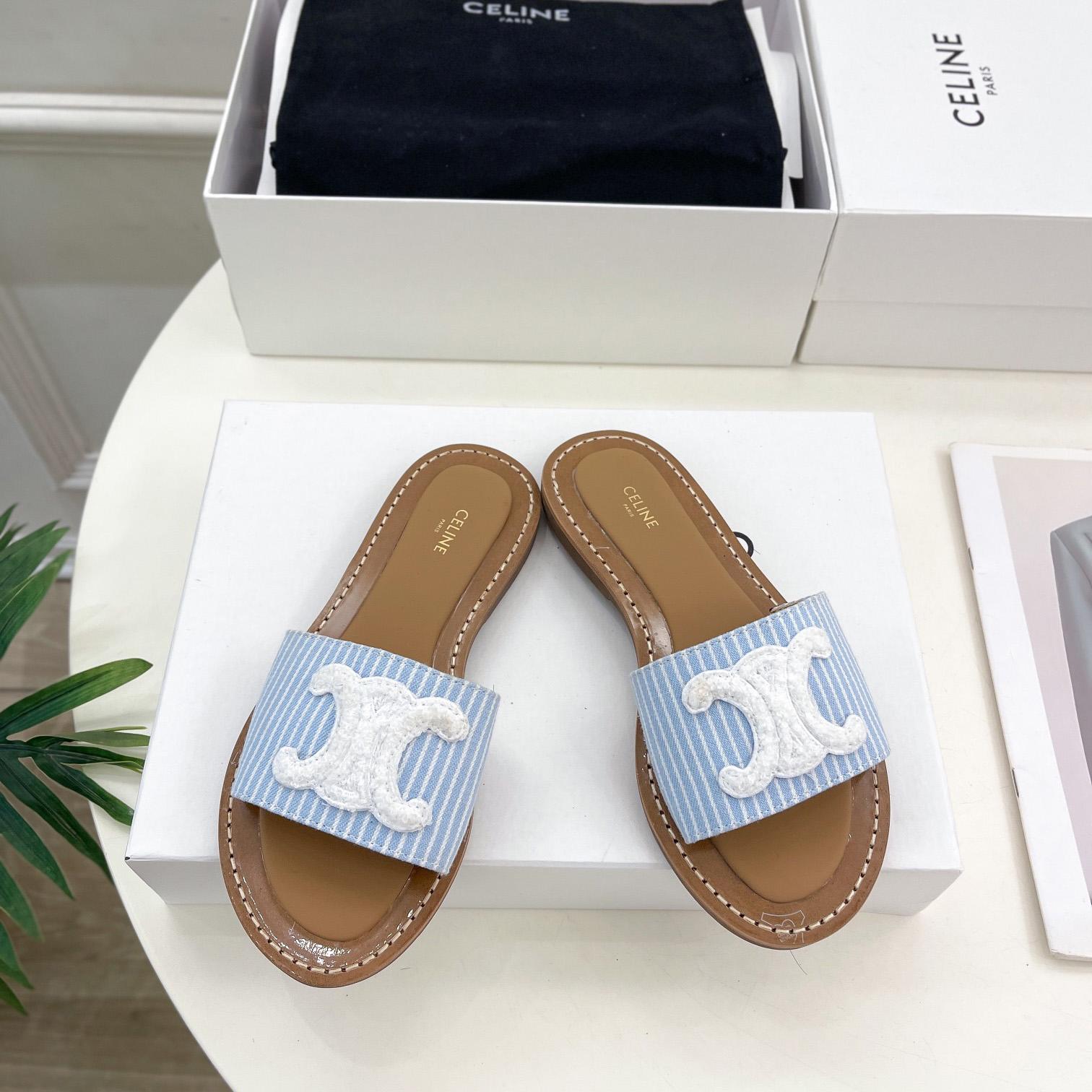 Celine Lympia Mule In Oshkosh Canvas Off White / Navy - 