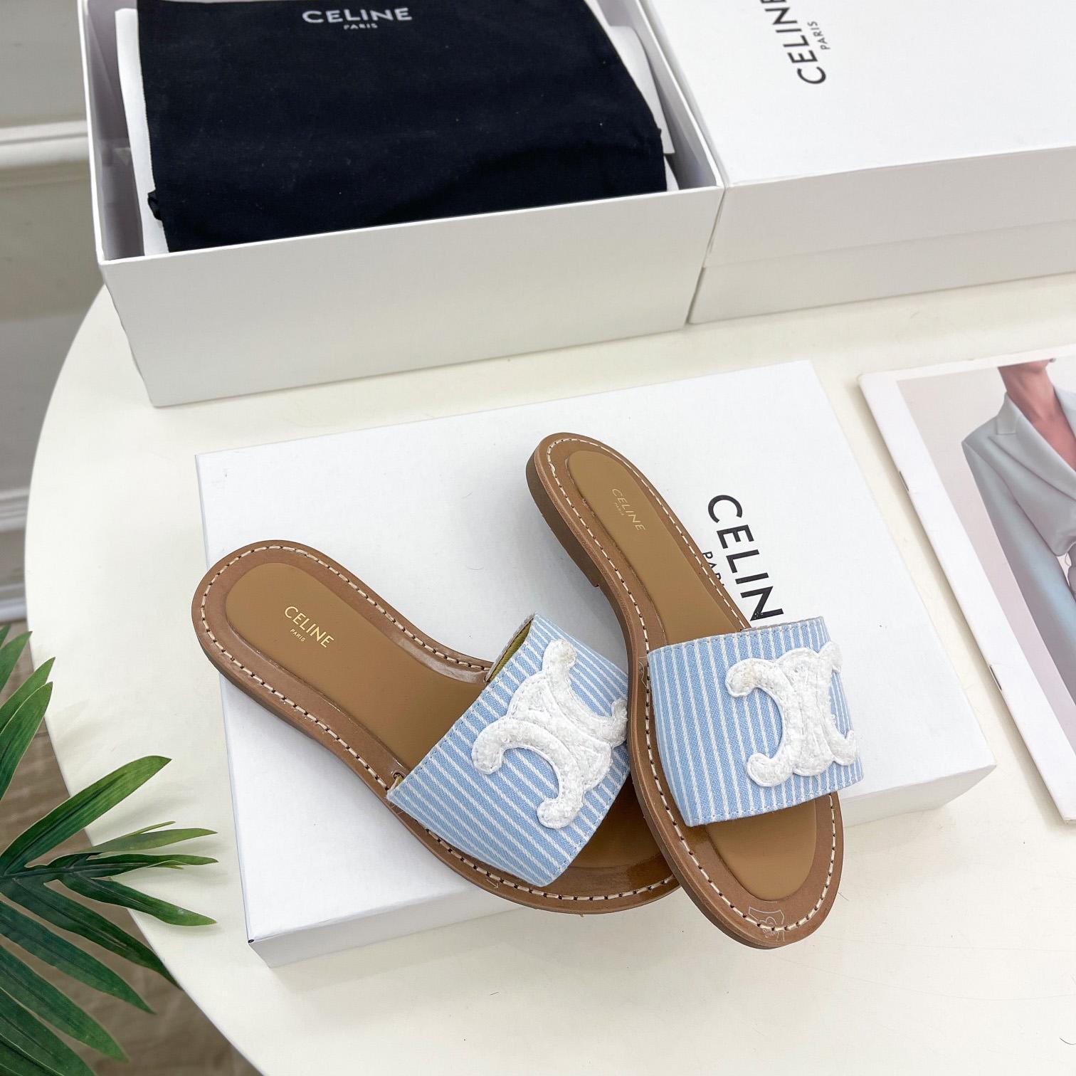 Celine Lympia Mule In Oshkosh Canvas Off White / Navy - 