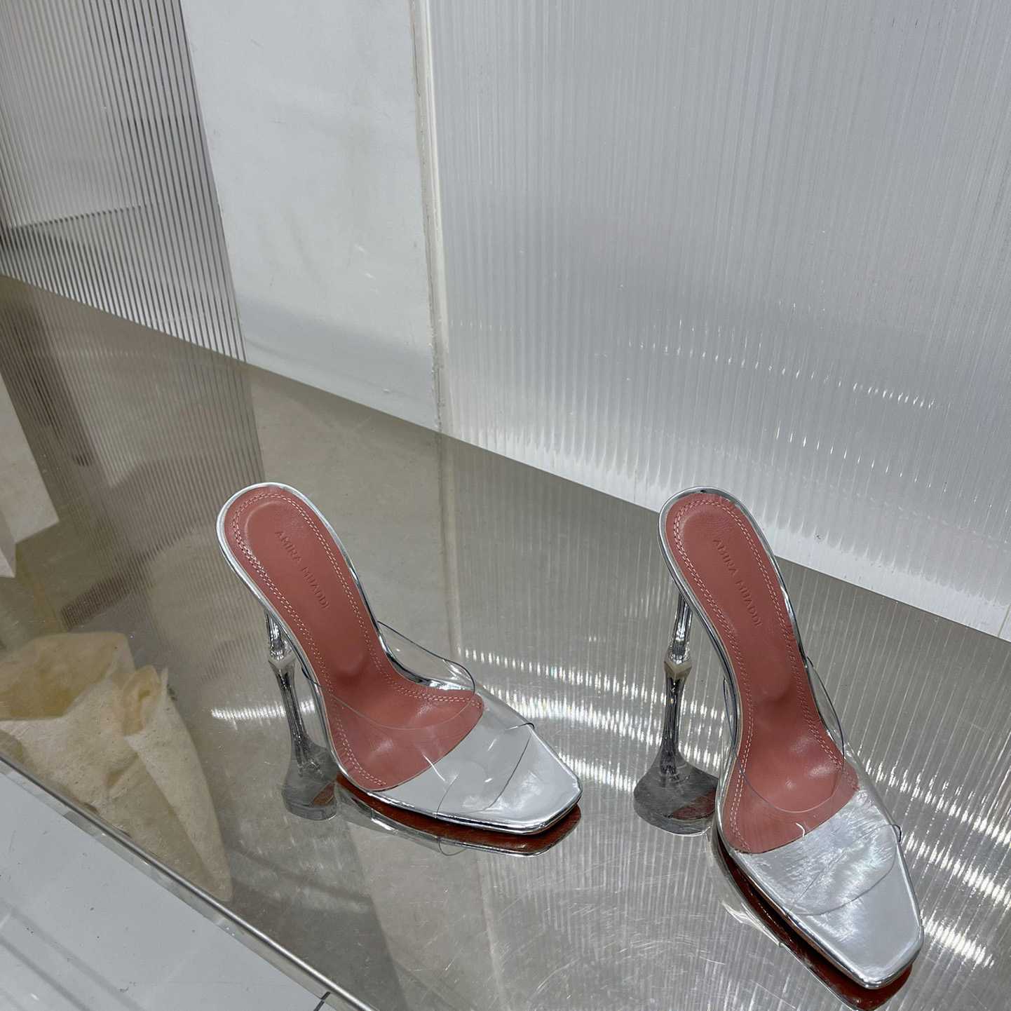 Amina Muaddi Lupita Glass Mules   110mm - PerfectKickZ