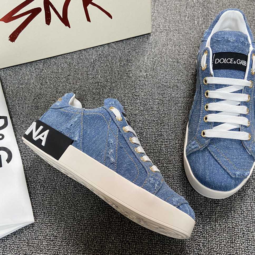 Dolce & Gabbana Portofino Denim Patchwork Trainers In Blue - PerfectKickZ