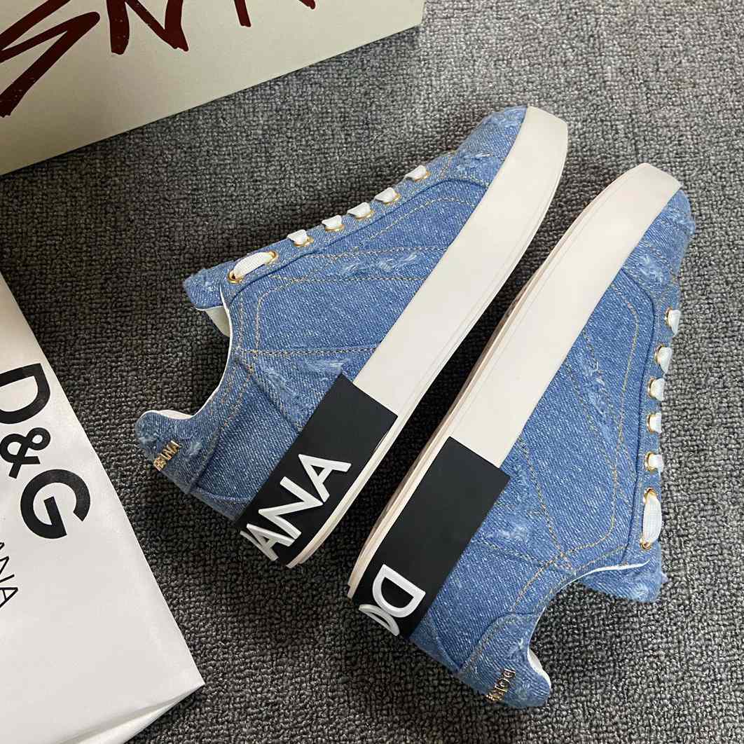 Dolce & Gabbana Portofino Denim Patchwork Trainers In Blue - PerfectKickZ