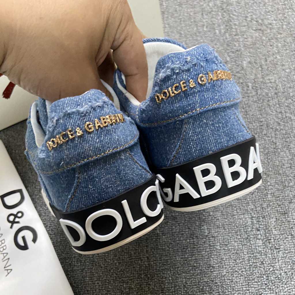 Dolce & Gabbana Portofino Denim Patchwork Trainers In Blue - 