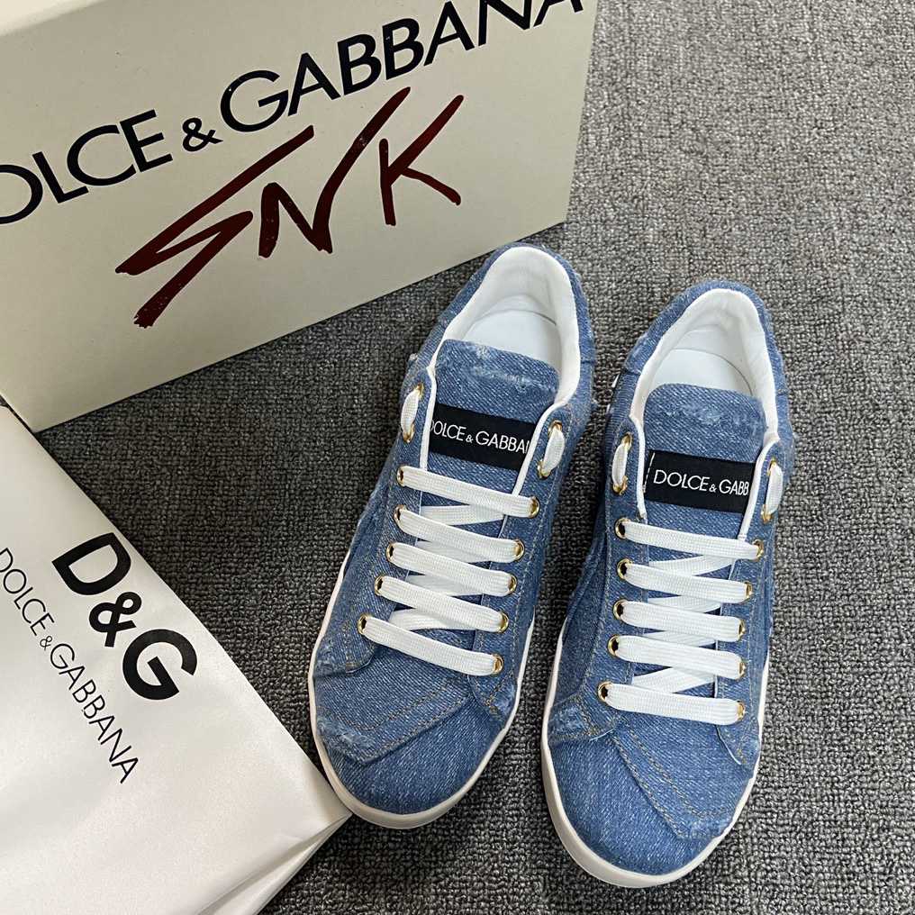 Dolce & Gabbana Portofino Denim Patchwork Trainers In Blue - 