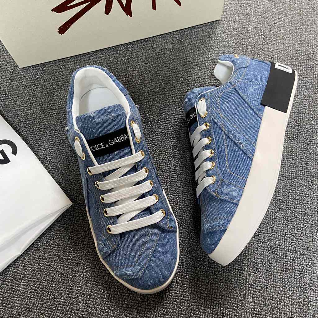 Dolce & Gabbana Portofino Denim Patchwork Trainers In Blue - 