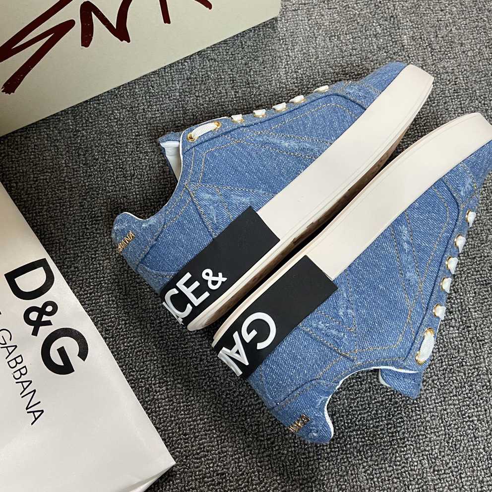 Dolce & Gabbana Portofino Denim Patchwork Trainers In Blue - 
