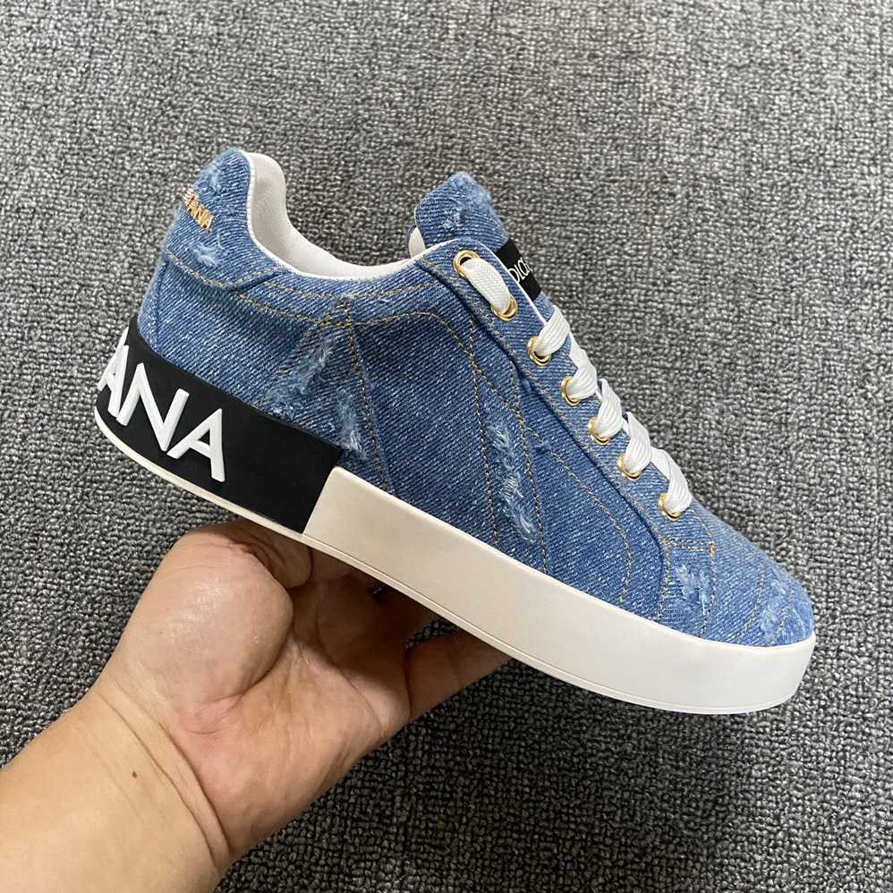 Dolce & Gabbana Portofino Denim Patchwork Trainers In Blue - PerfectKickZ