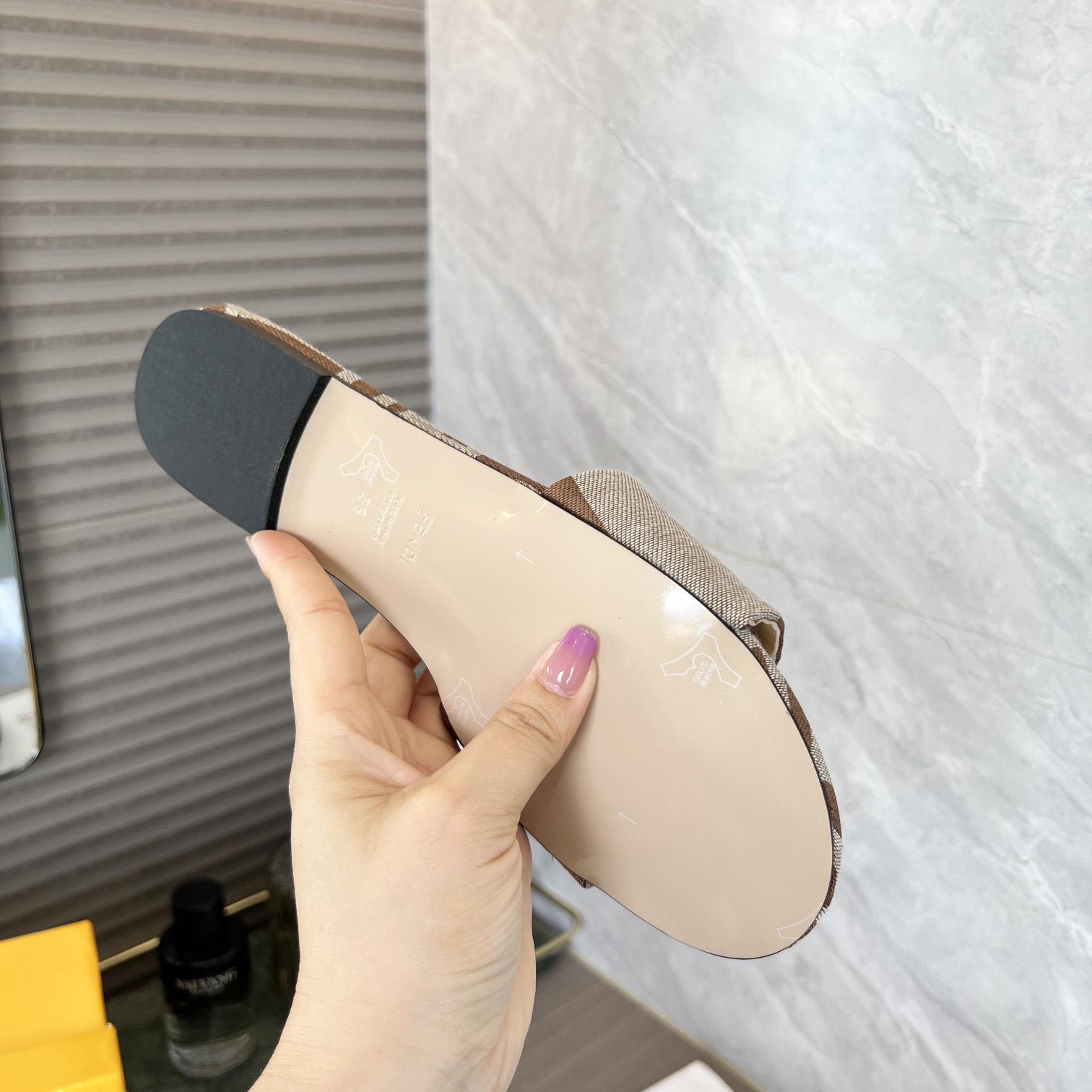 Fendi Signature Beige Fabric Slides - PerfectKickZ