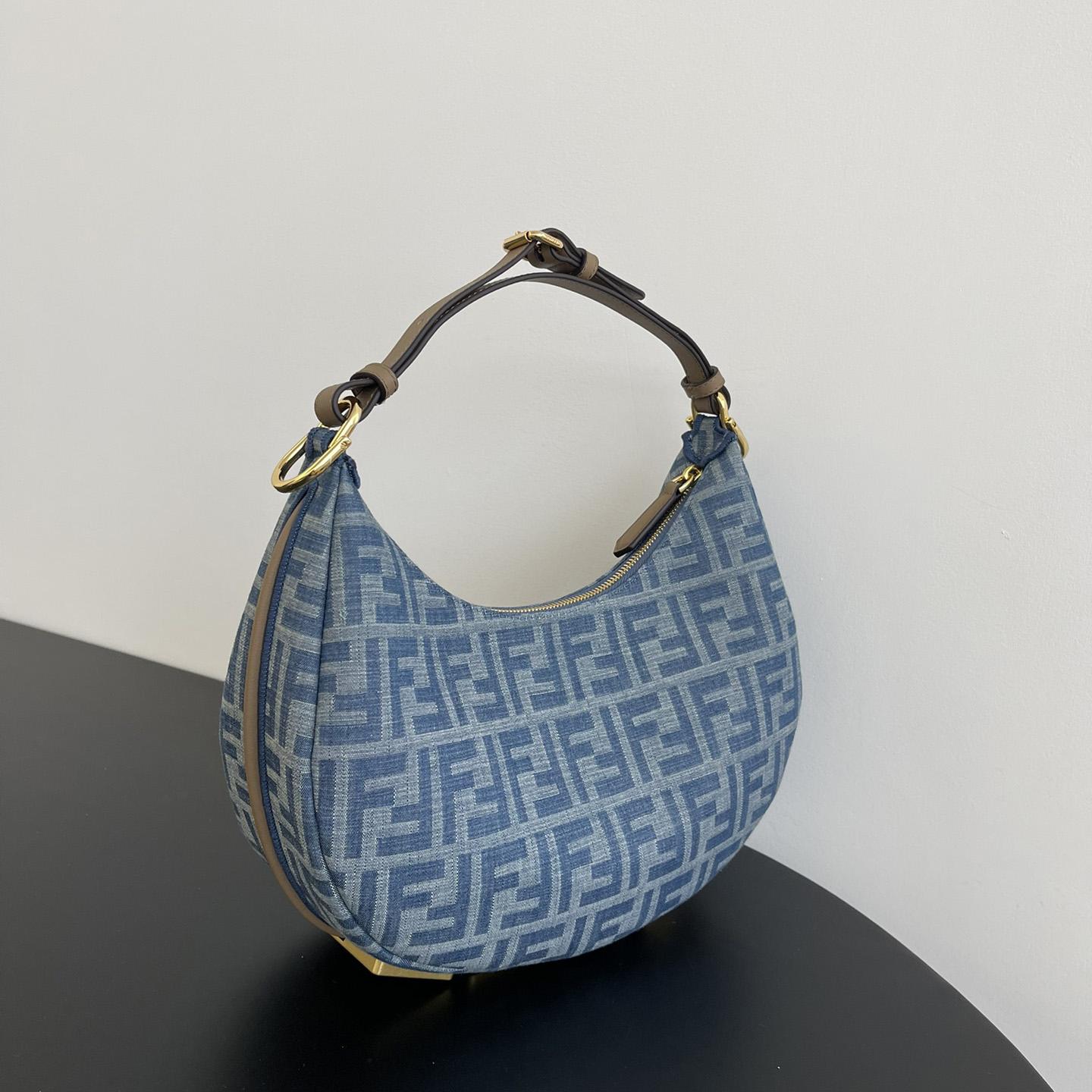 Fendi Fendigraphy Small Light Blue FF Denim Fabric Bag - PerfectKickZ