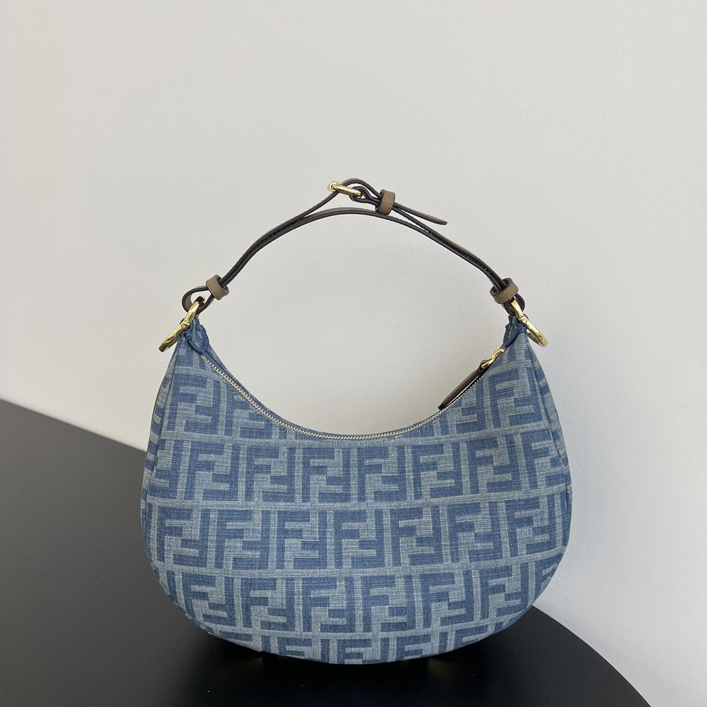 Fendi Fendigraphy Small Light Blue FF Denim Fabric Bag - PerfectKickZ