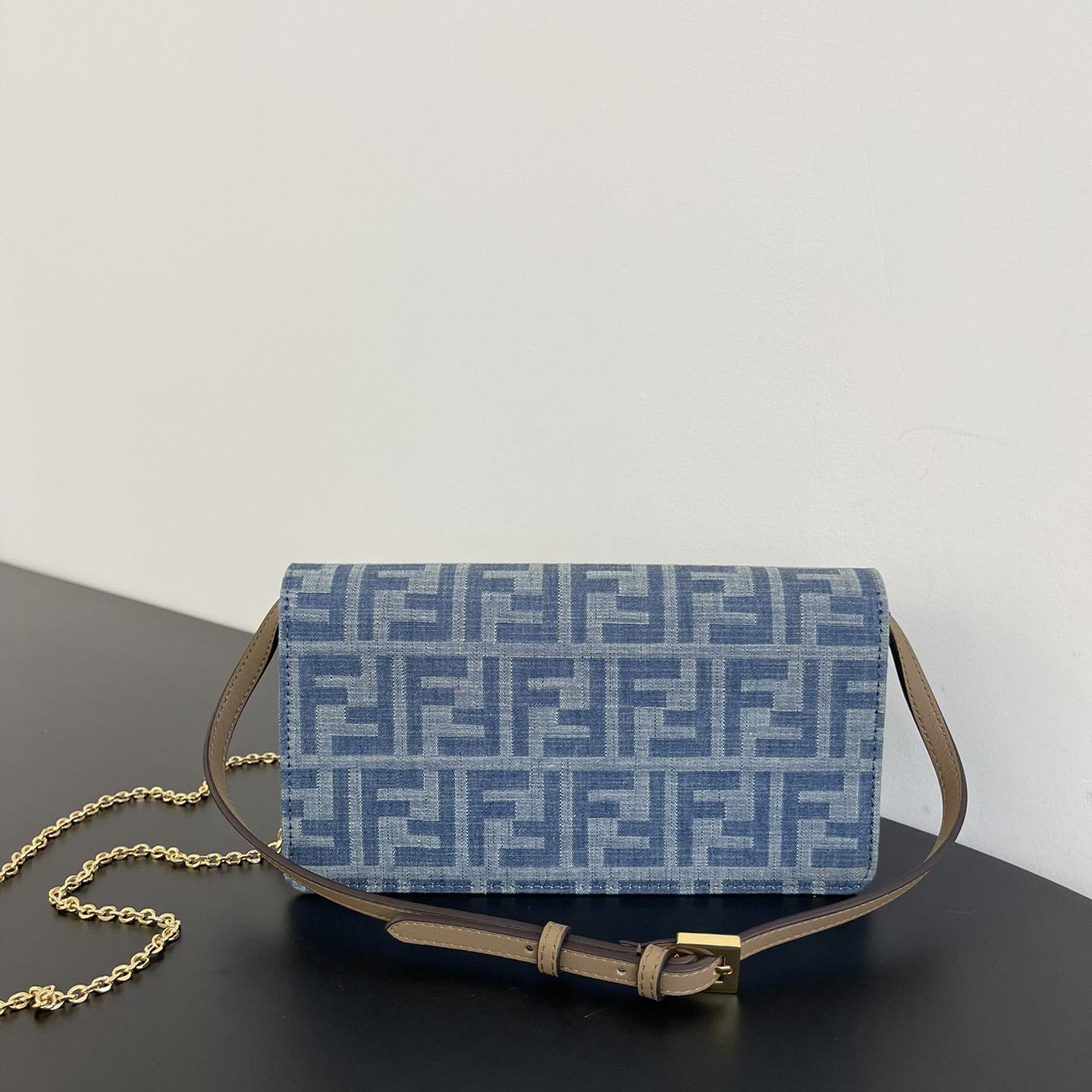 Fendi Wallet On Chain Baguette Light Blue FF Denim Fabric Wallet - PerfectKickZ