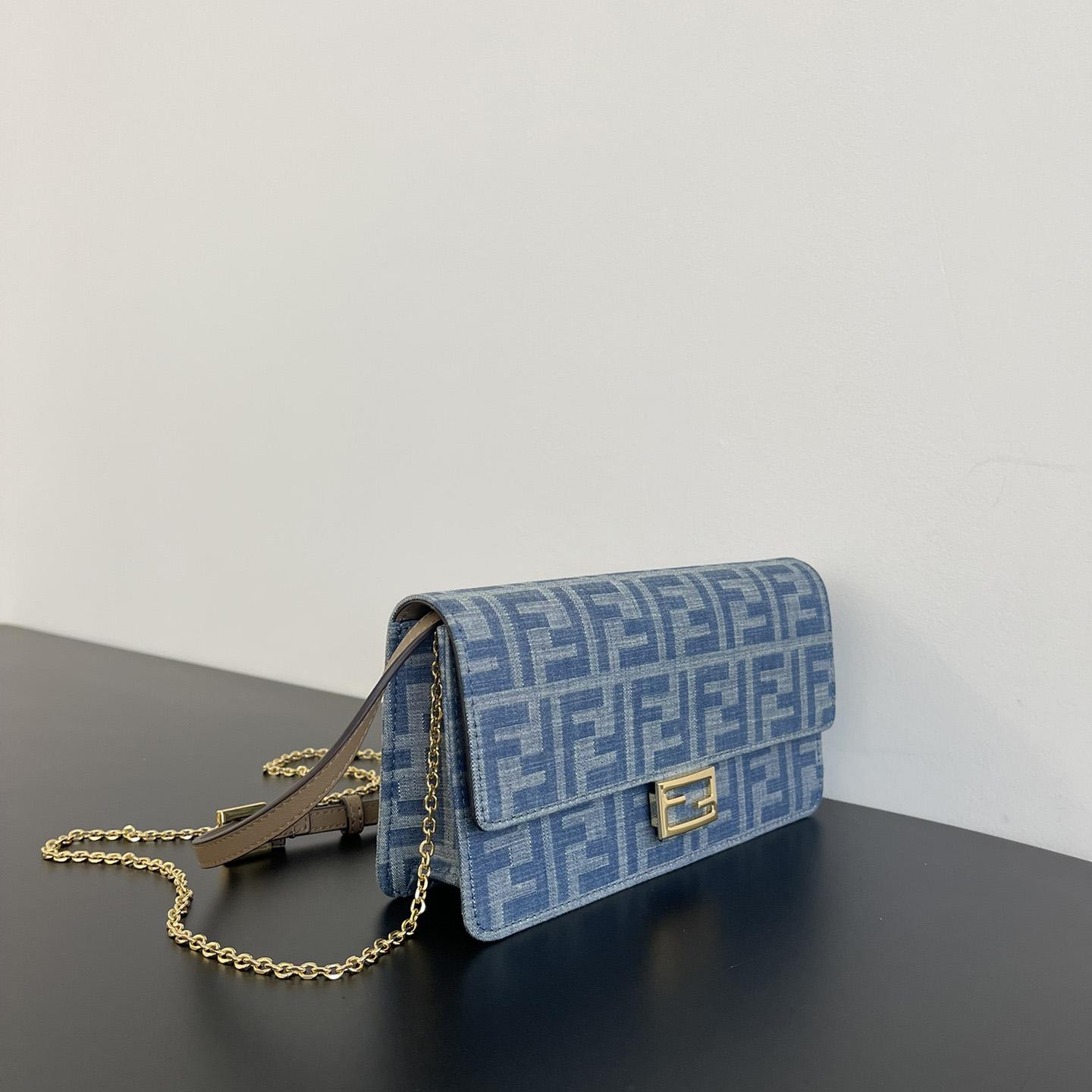 Fendi Wallet On Chain Baguette Light Blue FF Denim Fabric Wallet - PerfectKickZ