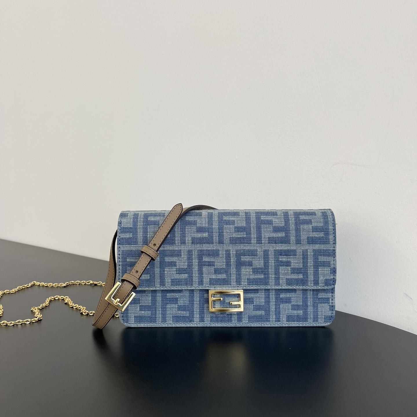 Fendi Wallet On Chain Baguette Light Blue FF Denim Fabric Wallet - PerfectKickZ