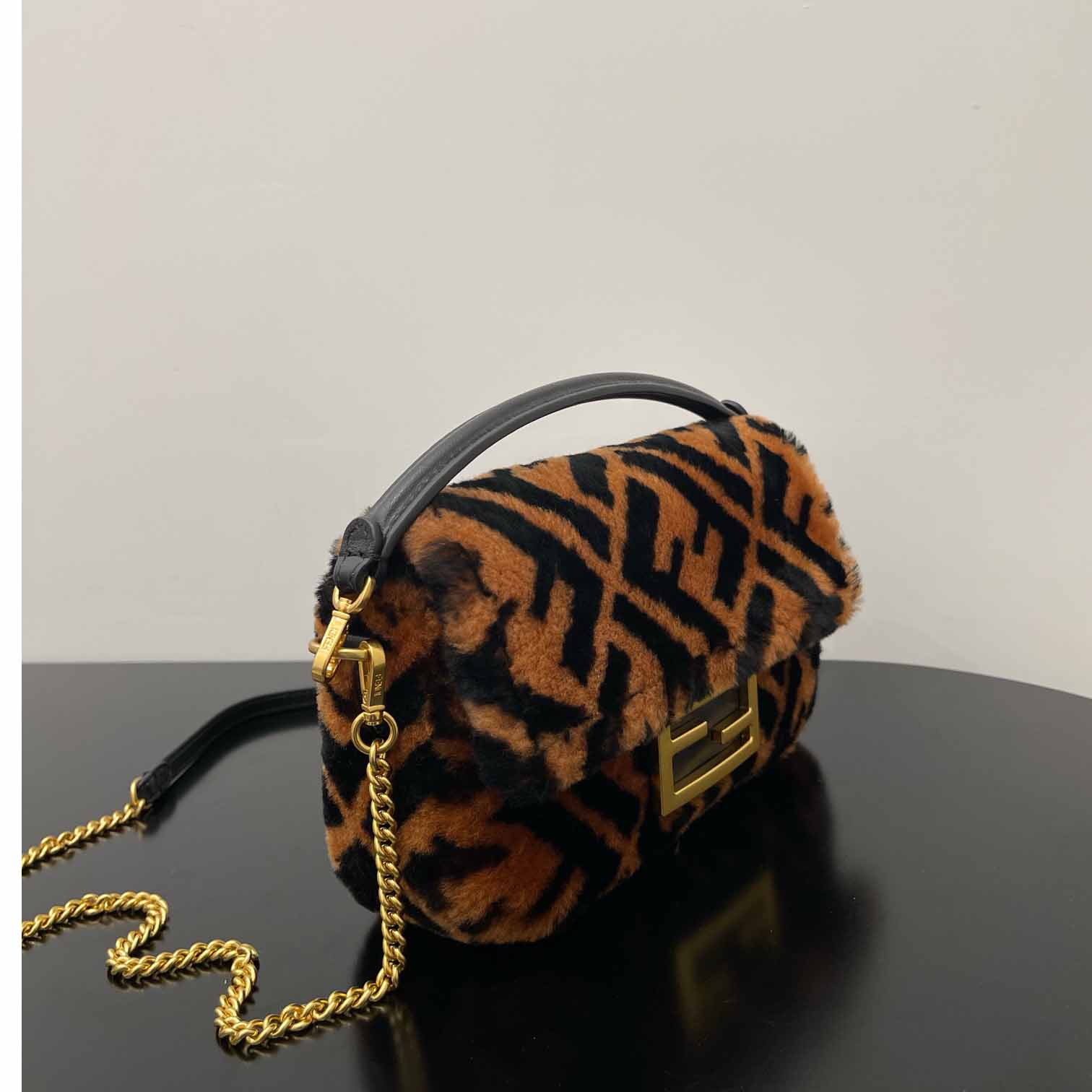 Fendi Mini Baguette Brown Sheepskin Bag - PerfectKickZ