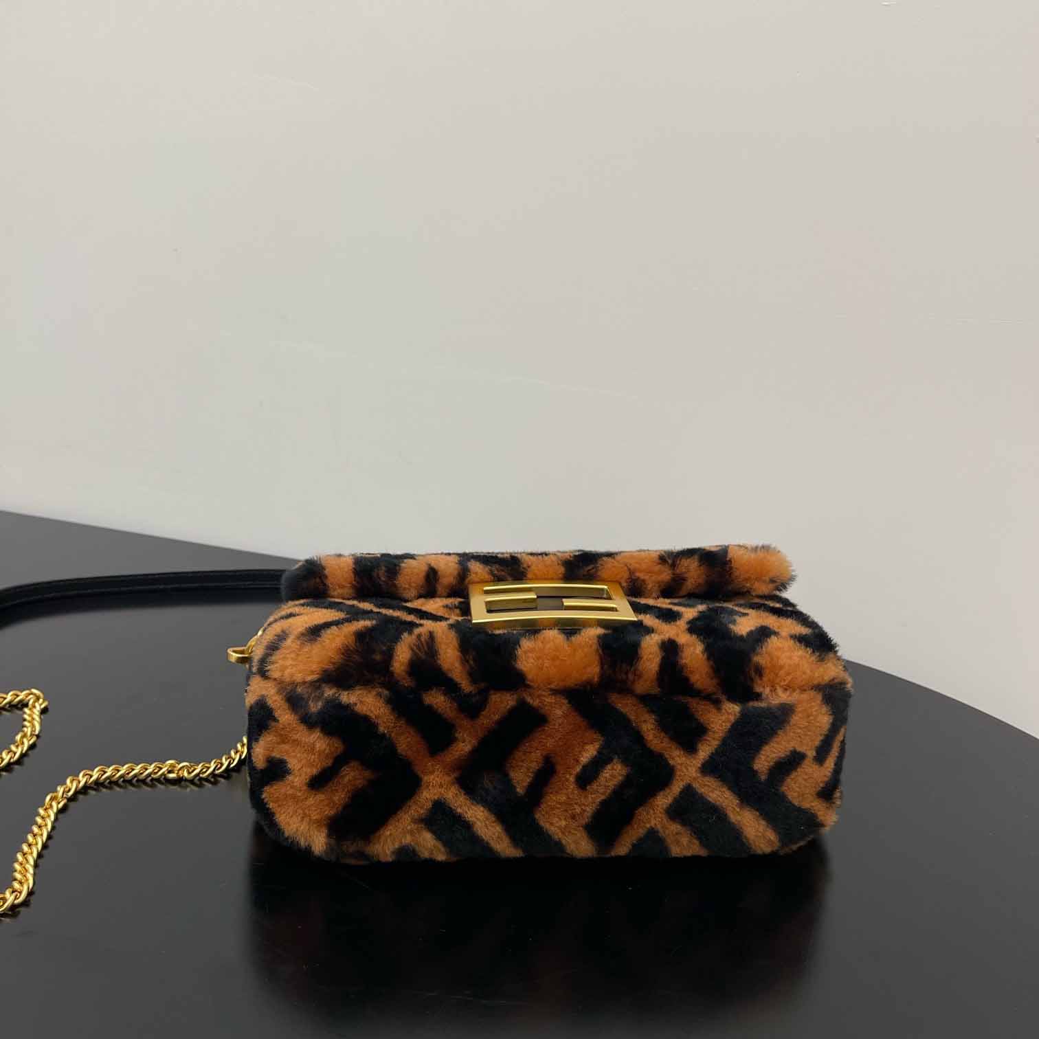 Fendi Mini Baguette Brown Sheepskin Bag - PerfectKickZ