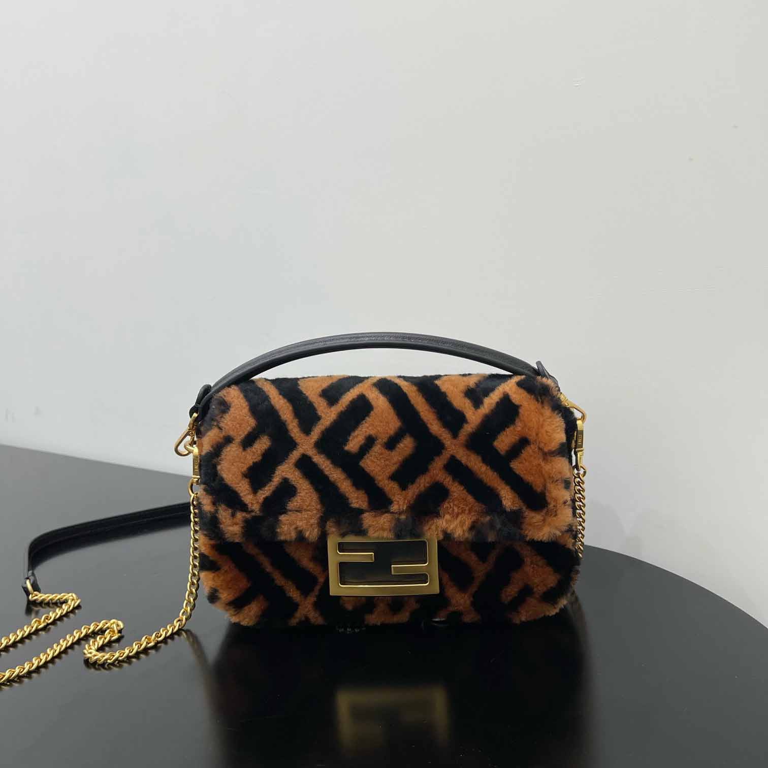 Fendi Mini Baguette Brown Sheepskin Bag - PerfectKickZ