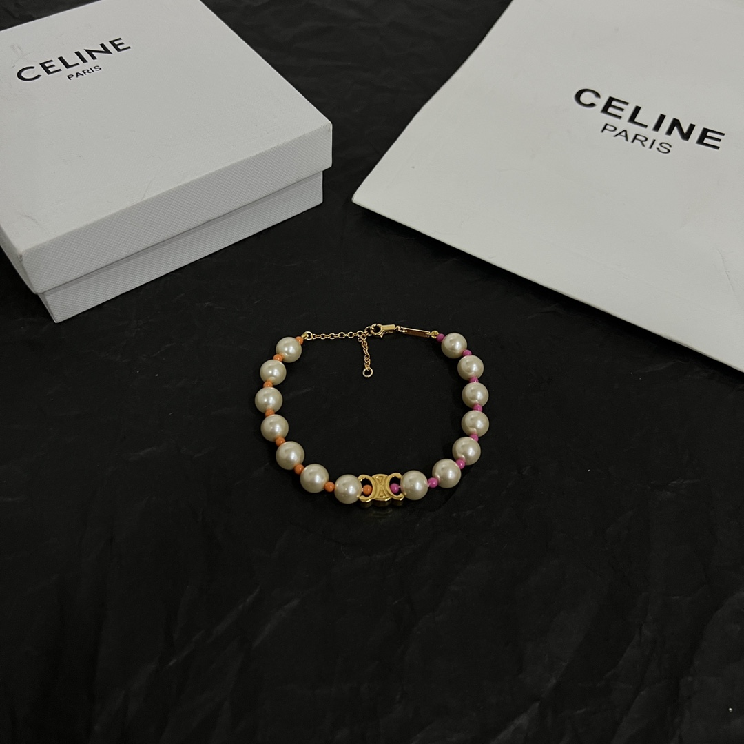 Celine Plage Pearl Bracelet In Brass With Gold Finish And Resin - PerfectKickZ