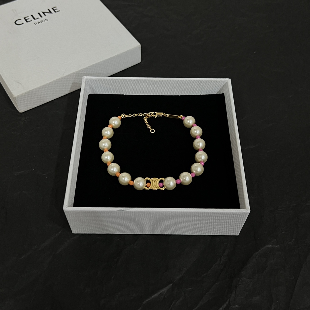 Celine Plage Pearl Bracelet In Brass With Gold Finish And Resin - PerfectKickZ