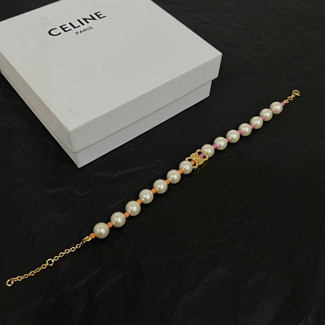 Celine Plage Pearl Bracelet In Brass With Gold Finish And Resin - PerfectKickZ