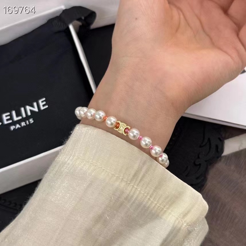 Celine Plage Pearl Bracelet In Brass With Gold Finish And Resin - PerfectKickZ
