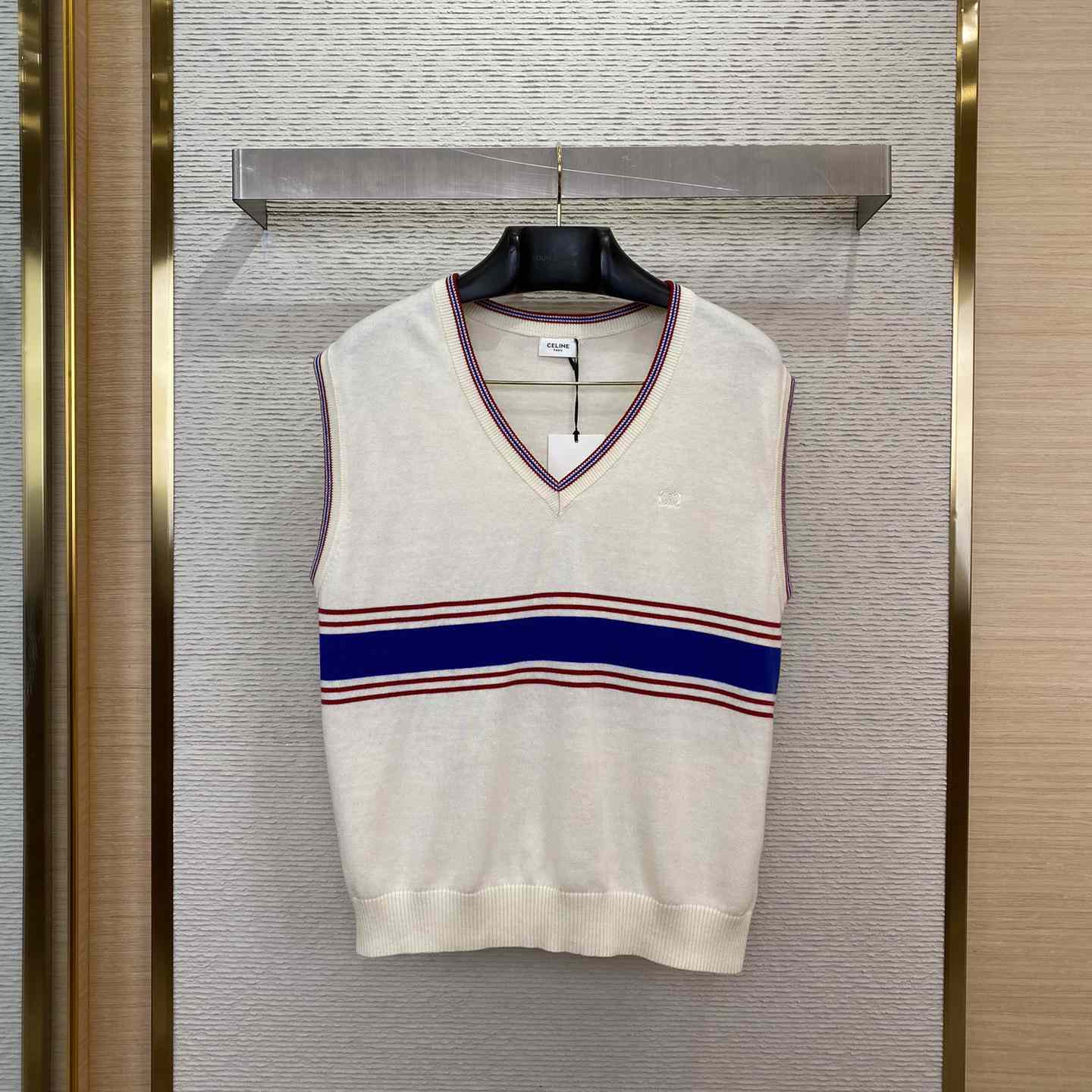 Celine Pull Sans Manches Triomphe 'Ecru/Blue/Red' - PerfectKickZ