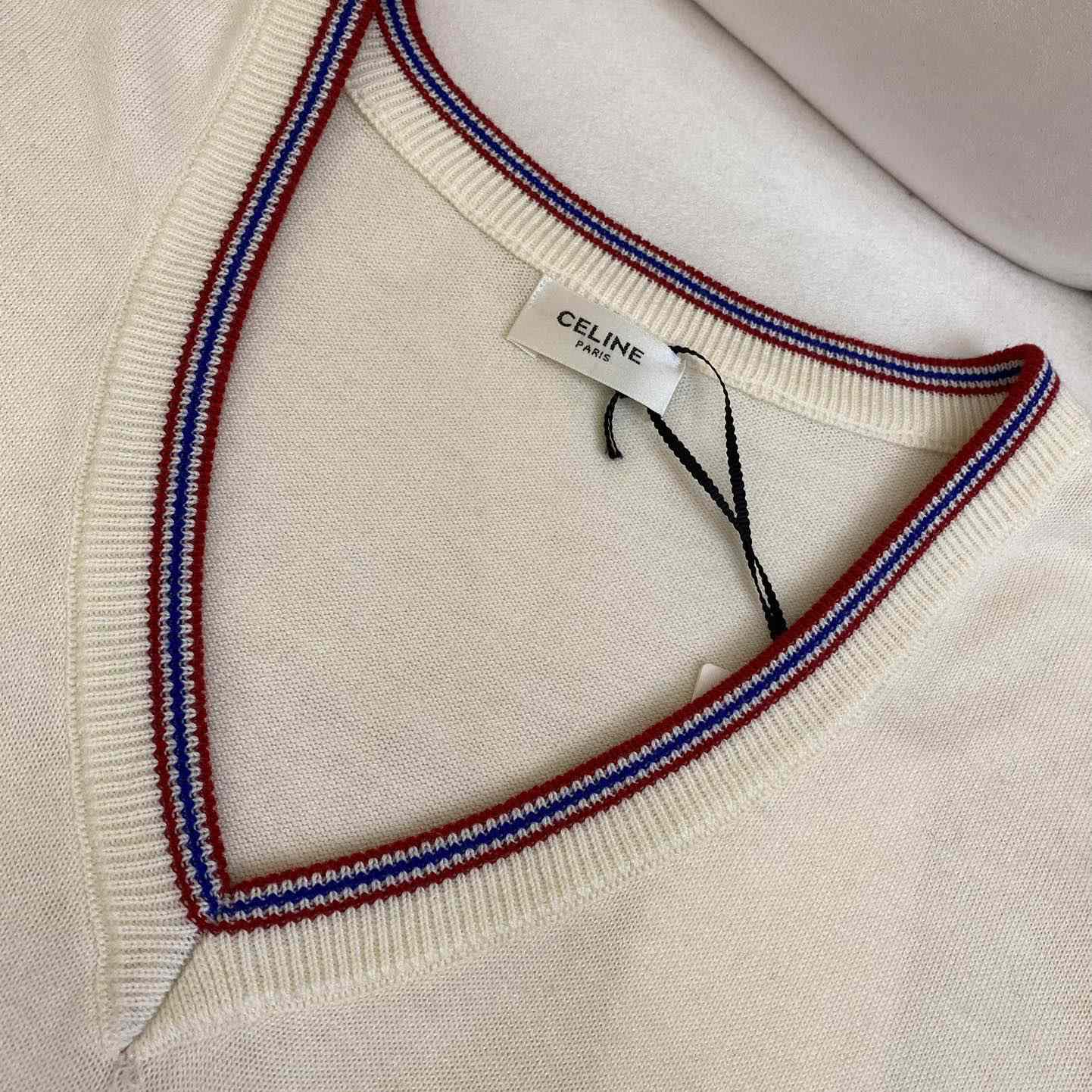 Celine Pull Sans Manches Triomphe 'Ecru/Blue/Red' - 
