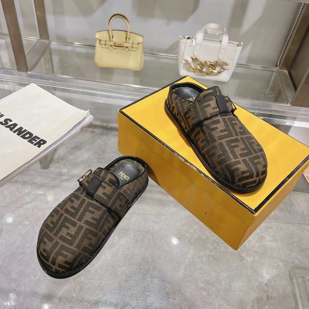 Fendi Feel Brown Fabric Sabots - PerfectKickZ